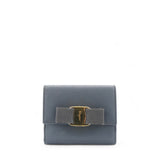 Salvatore Ferragamo Blue Leather Vara Bow Compact Wallet 