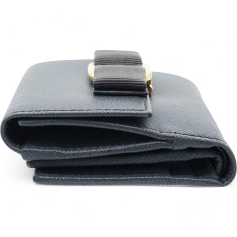 Salvatore Ferragamo Blue Leather Vara Bow Compact Wallet 
