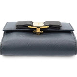 Salvatore Ferragamo Blue Leather Vara Bow Compact Wallet 
