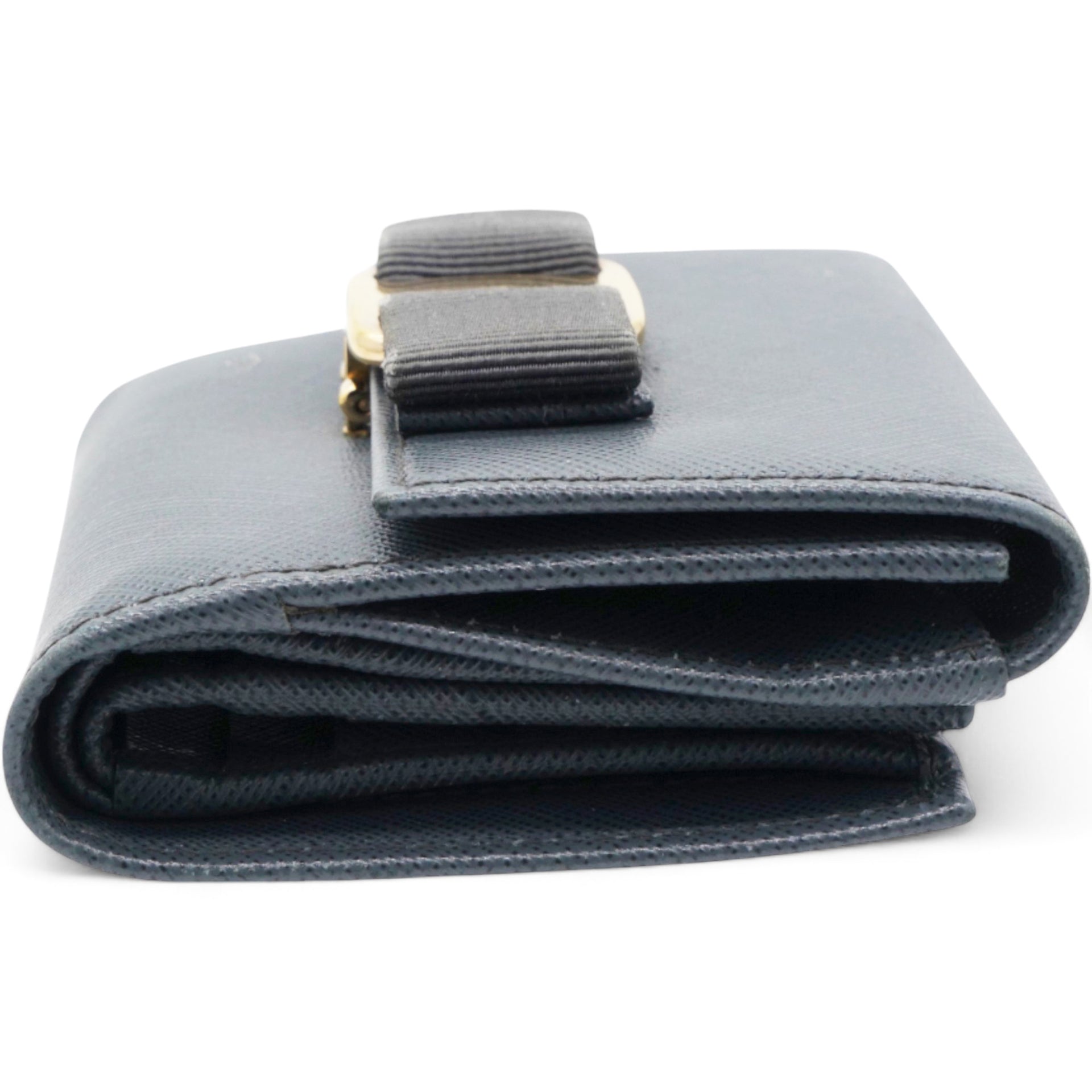 Salvatore Ferragamo Blue Leather Vara Bow Compact Wallet 