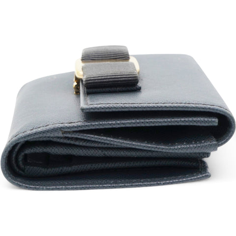 Salvatore Ferragamo Blue Leather Vara Bow Compact Wallet 