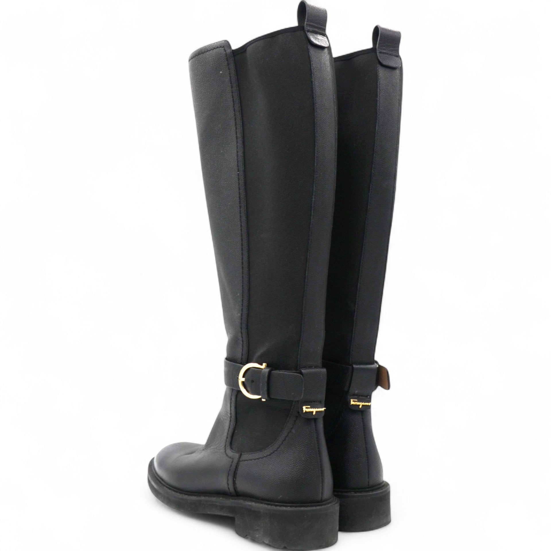 Salvatore Ferragamo Furseo Leather Boots In Black Size36/5 