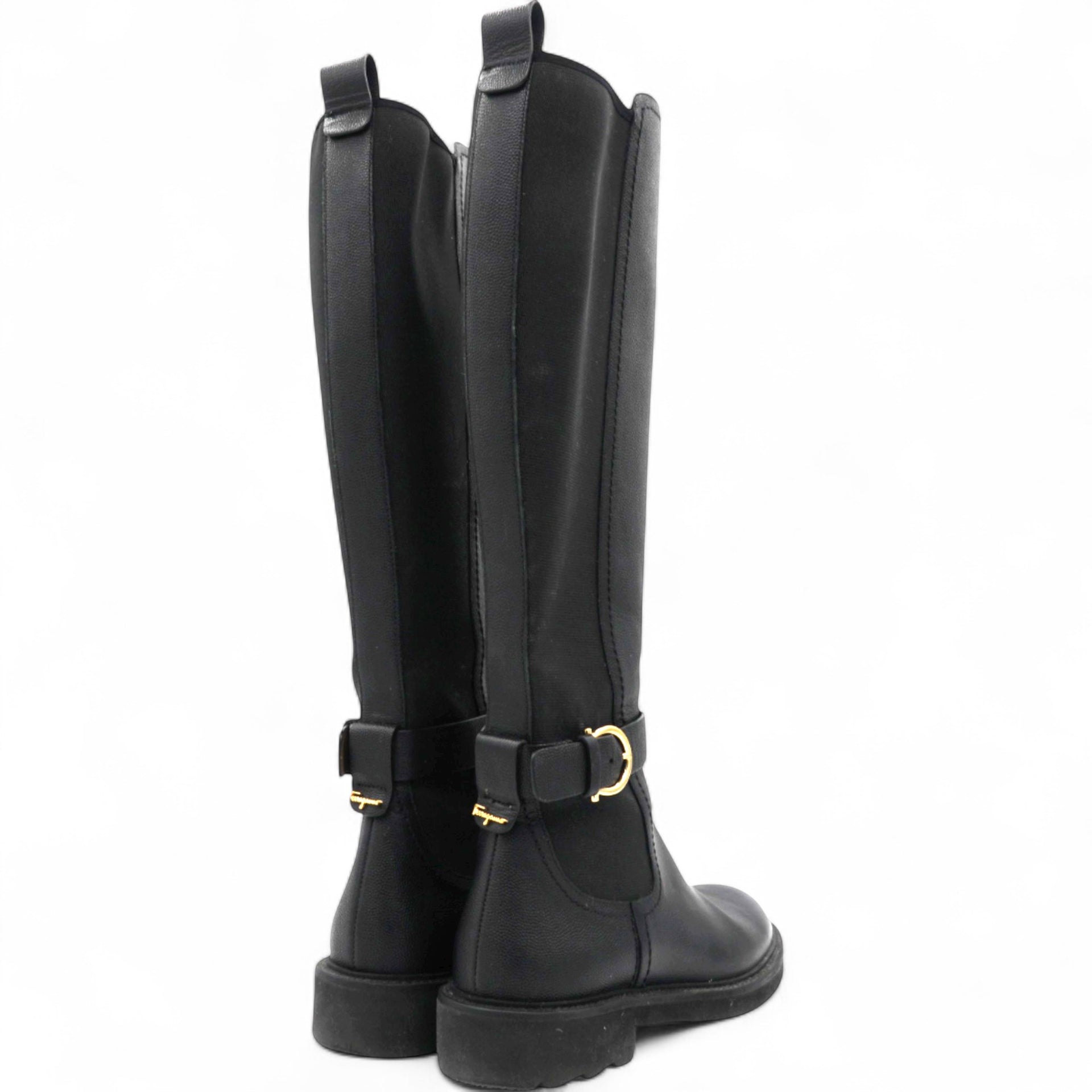 Salvatore Ferragamo Furseo Leather Boots In Black Size36/5 