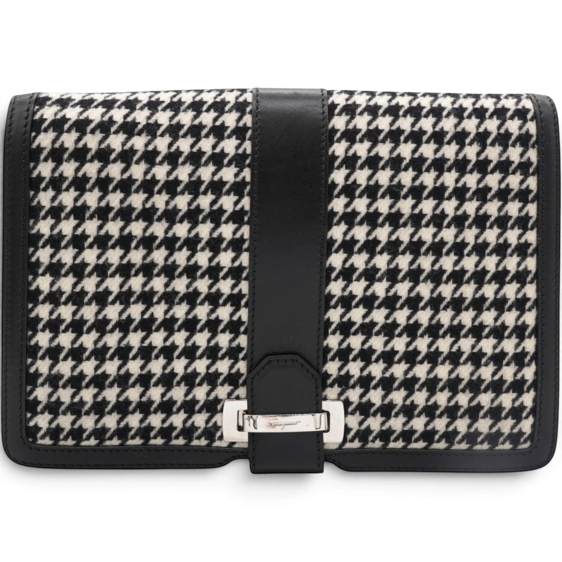Salvatore Ferragamo Houndstooth Wool Blend Wristlet Clutch 