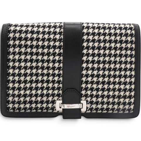 Salvatore Ferragamo Houndstooth Wool Blend Wristlet Clutch 