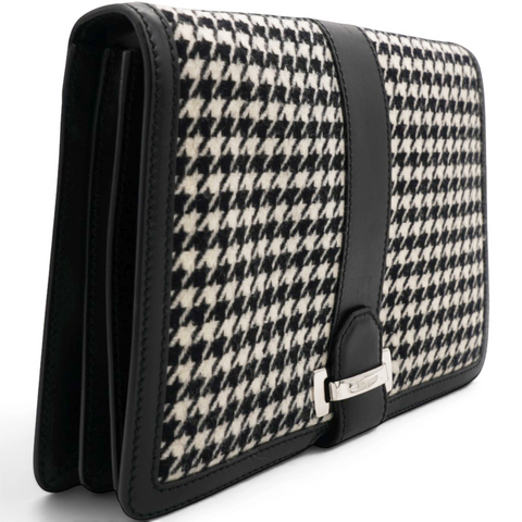 Salvatore Ferragamo Houndstooth Wool Blend Wristlet Clutch 