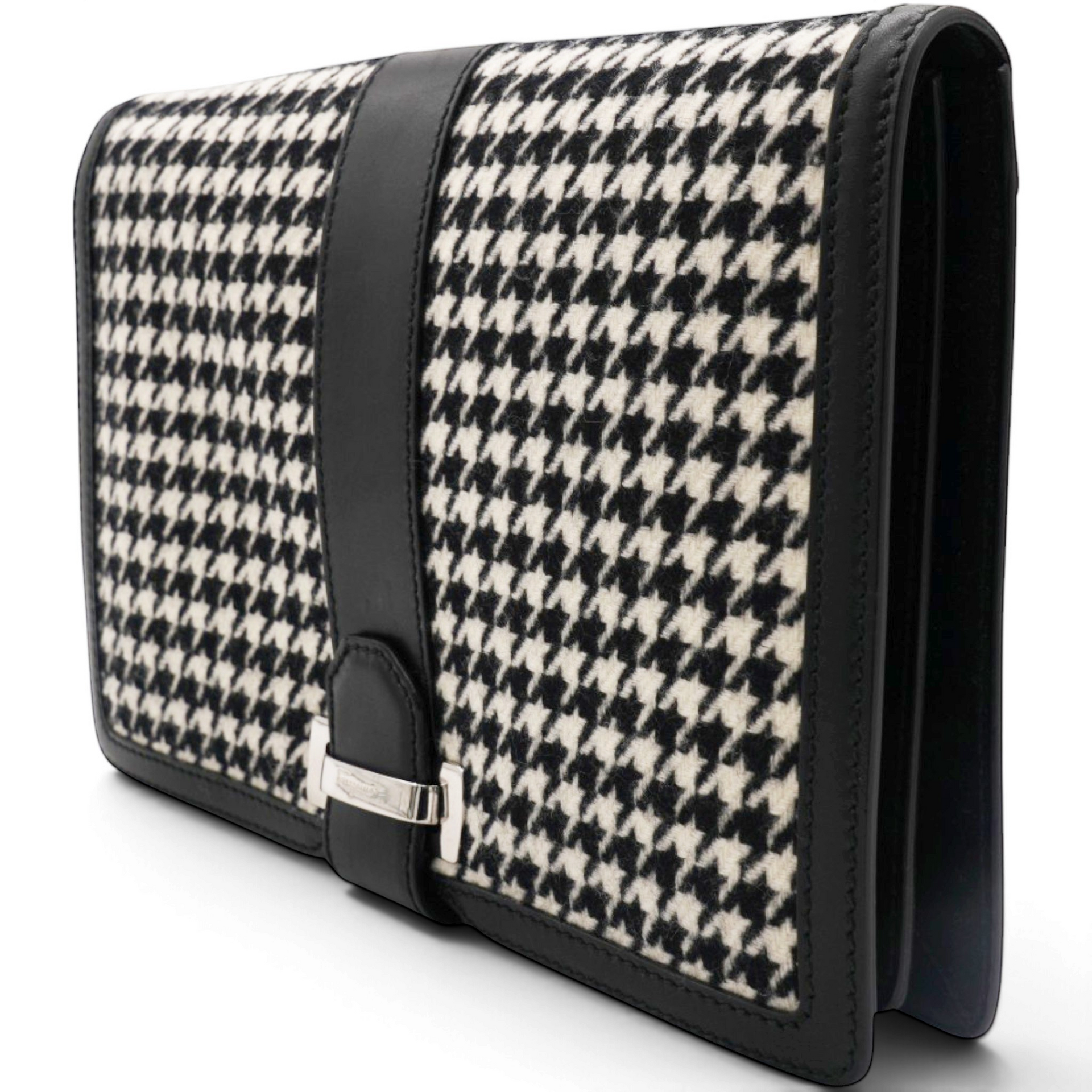 Salvatore Ferragamo Houndstooth Wool Blend Wristlet Clutch 