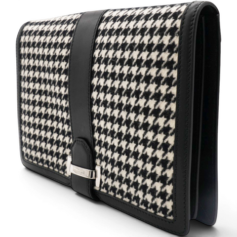 Salvatore Ferragamo Houndstooth Wool Blend Wristlet Clutch 