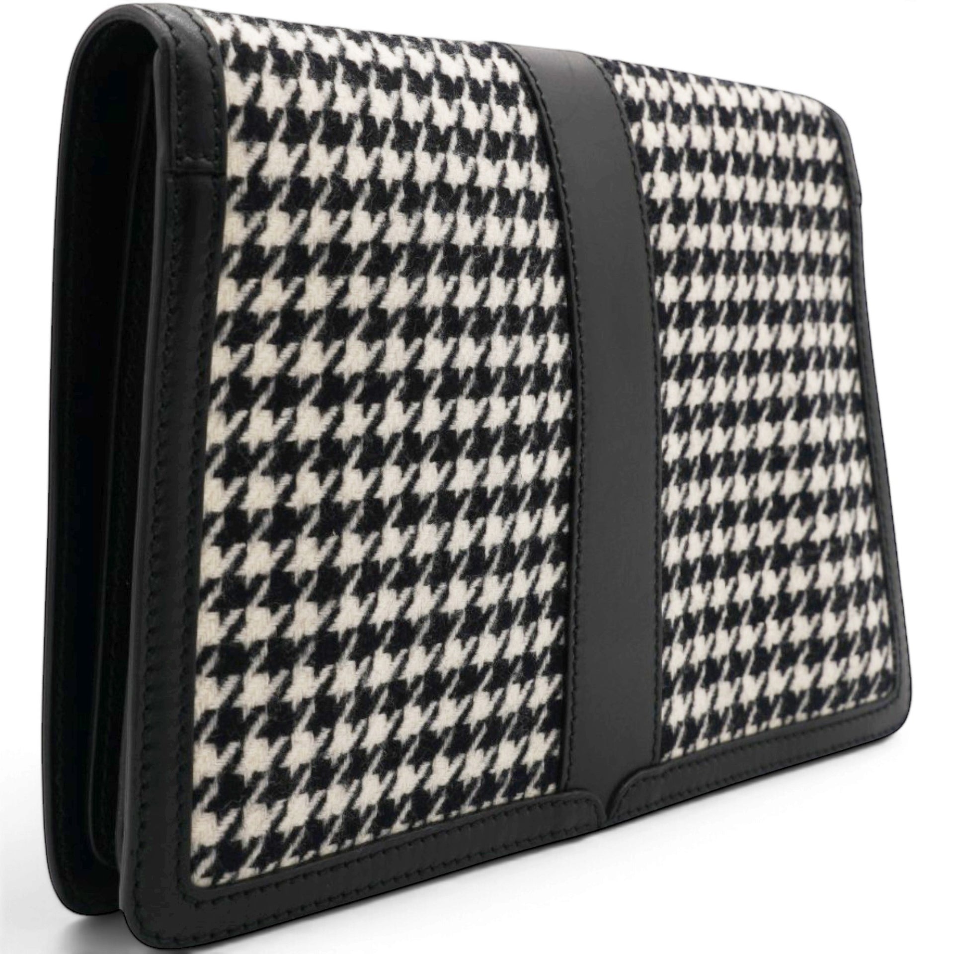 Salvatore Ferragamo Houndstooth Wool Blend Wristlet Clutch 