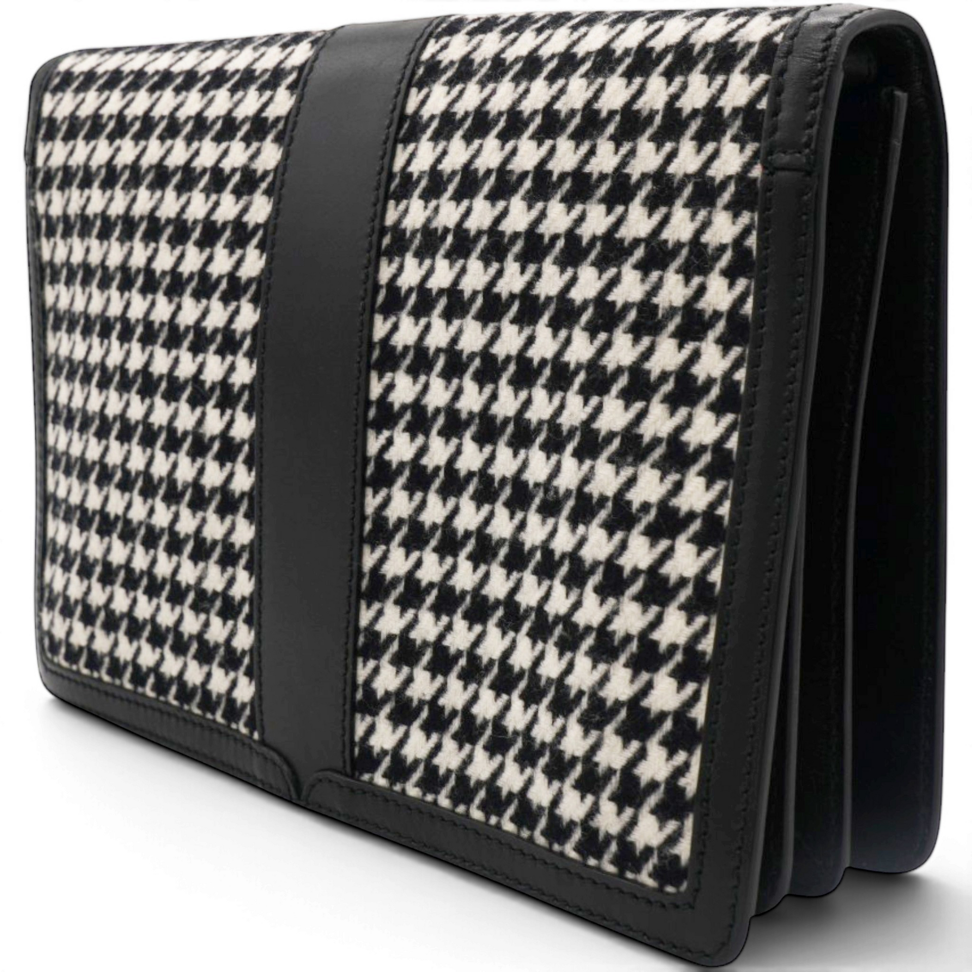 Salvatore Ferragamo Houndstooth Wool Blend Wristlet Clutch 