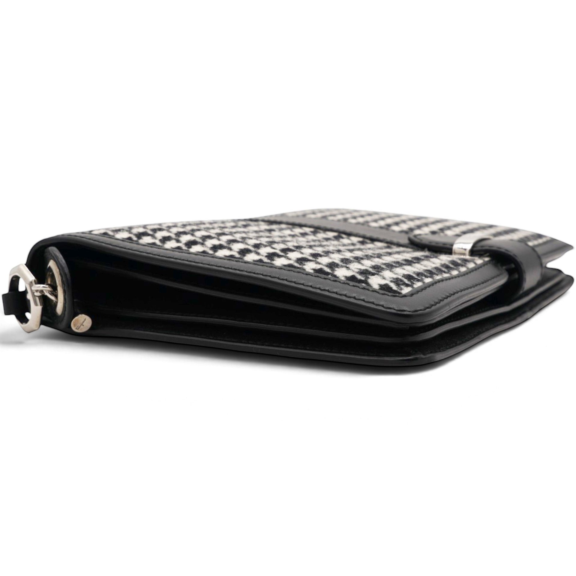 Salvatore Ferragamo Houndstooth Wool Blend Wristlet Clutch 