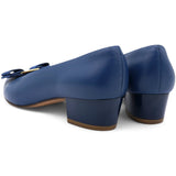 Salvatore Ferragamo Navy Blue Leather Vara Pumps Size4.5/35 