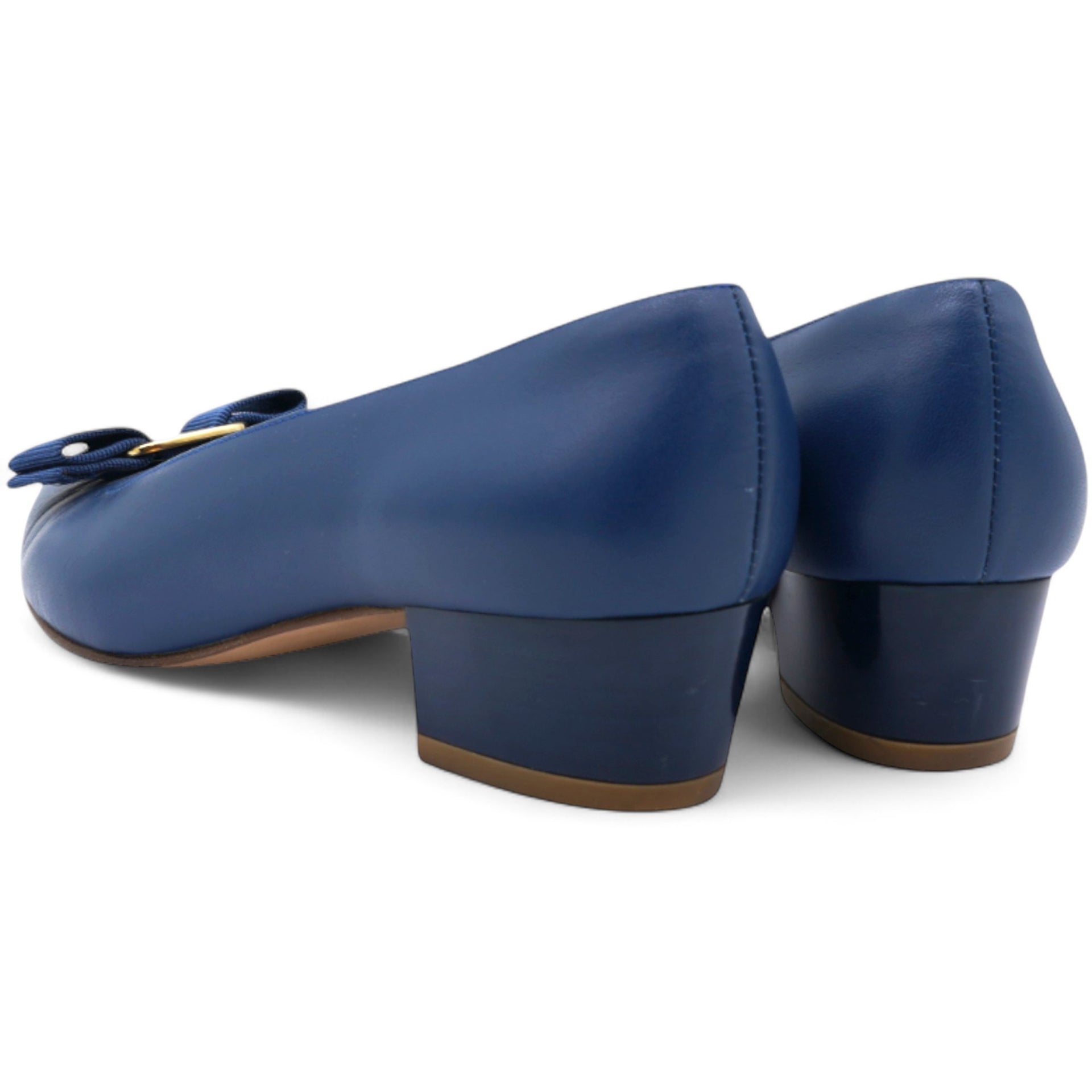 Salvatore Ferragamo Navy Blue Leather Vara Pumps Size4.5/35 