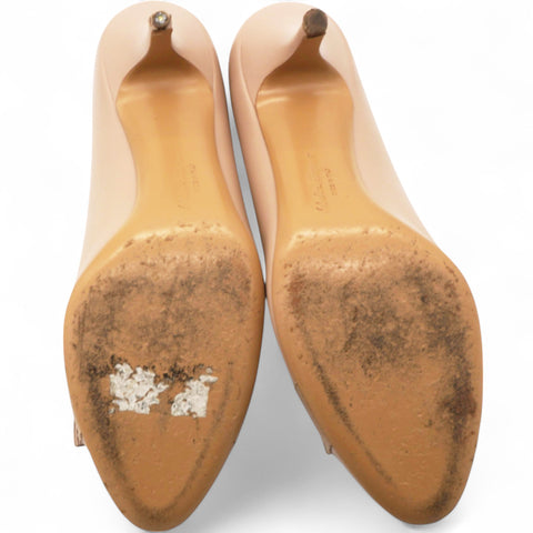 Salvatore Ferragamo Nude Pink Leather Vara Bow Pumps Size38/7 