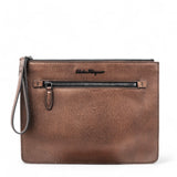 Salvatore Ferragamo Revival Meta Wristlet Leather Clutch 