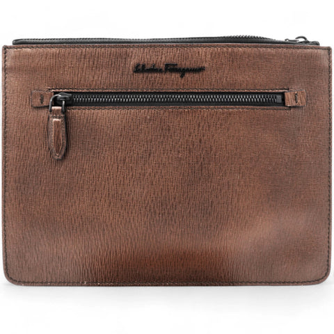 Salvatore Ferragamo Revival Meta Wristlet Leather Clutch 