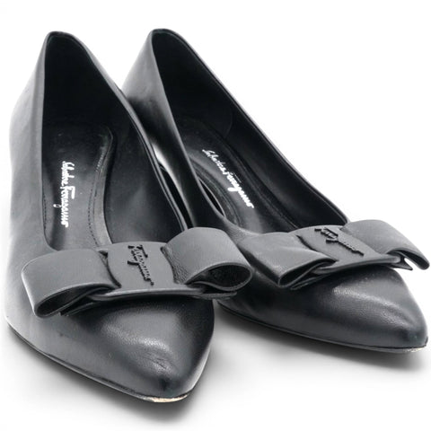 Salvatore Ferragamo Viva Black Leather Pumps Size 6.5/37.5 