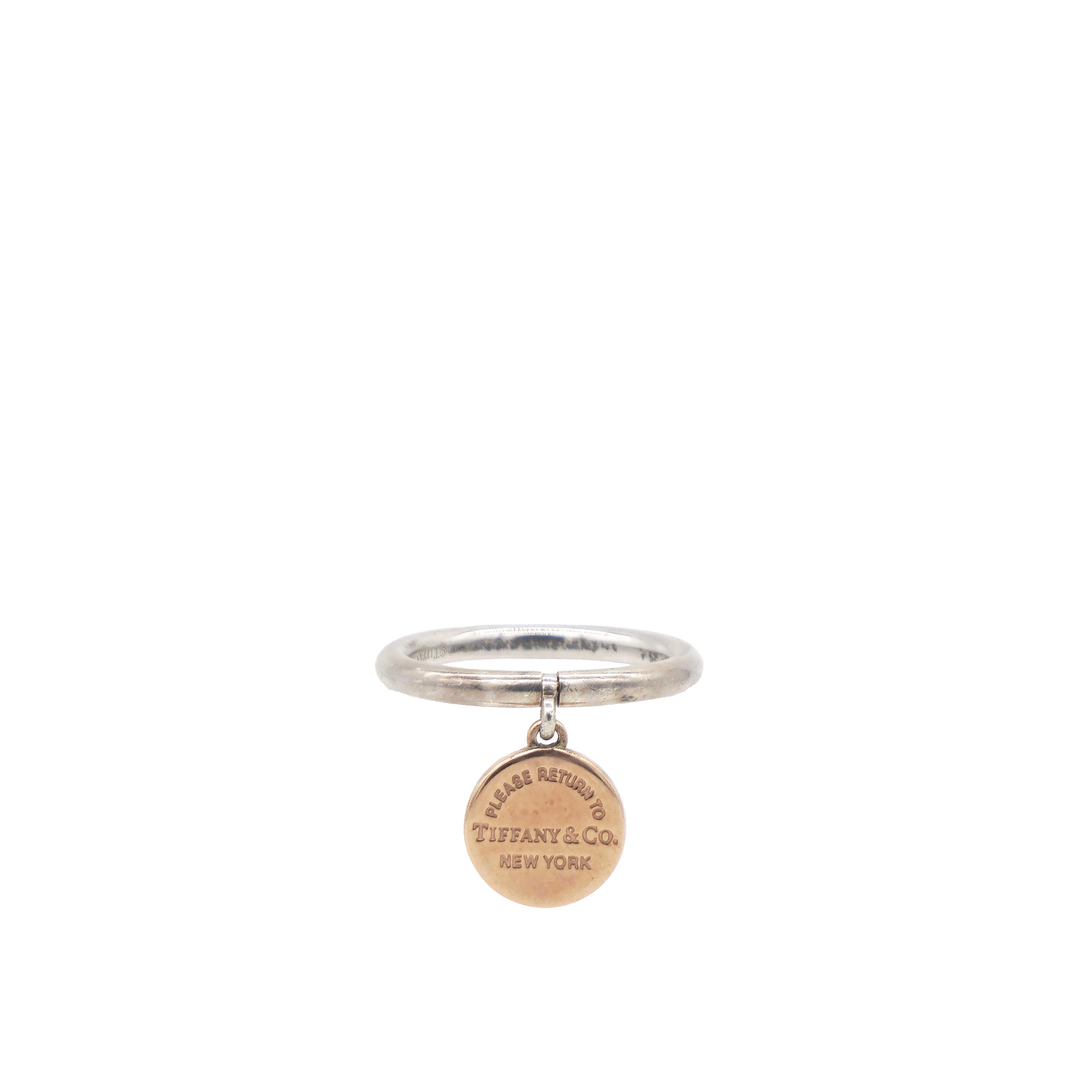 TIFFANY Sterling Silver Rubedo Return to Tiffany Round Charm Ring Size55