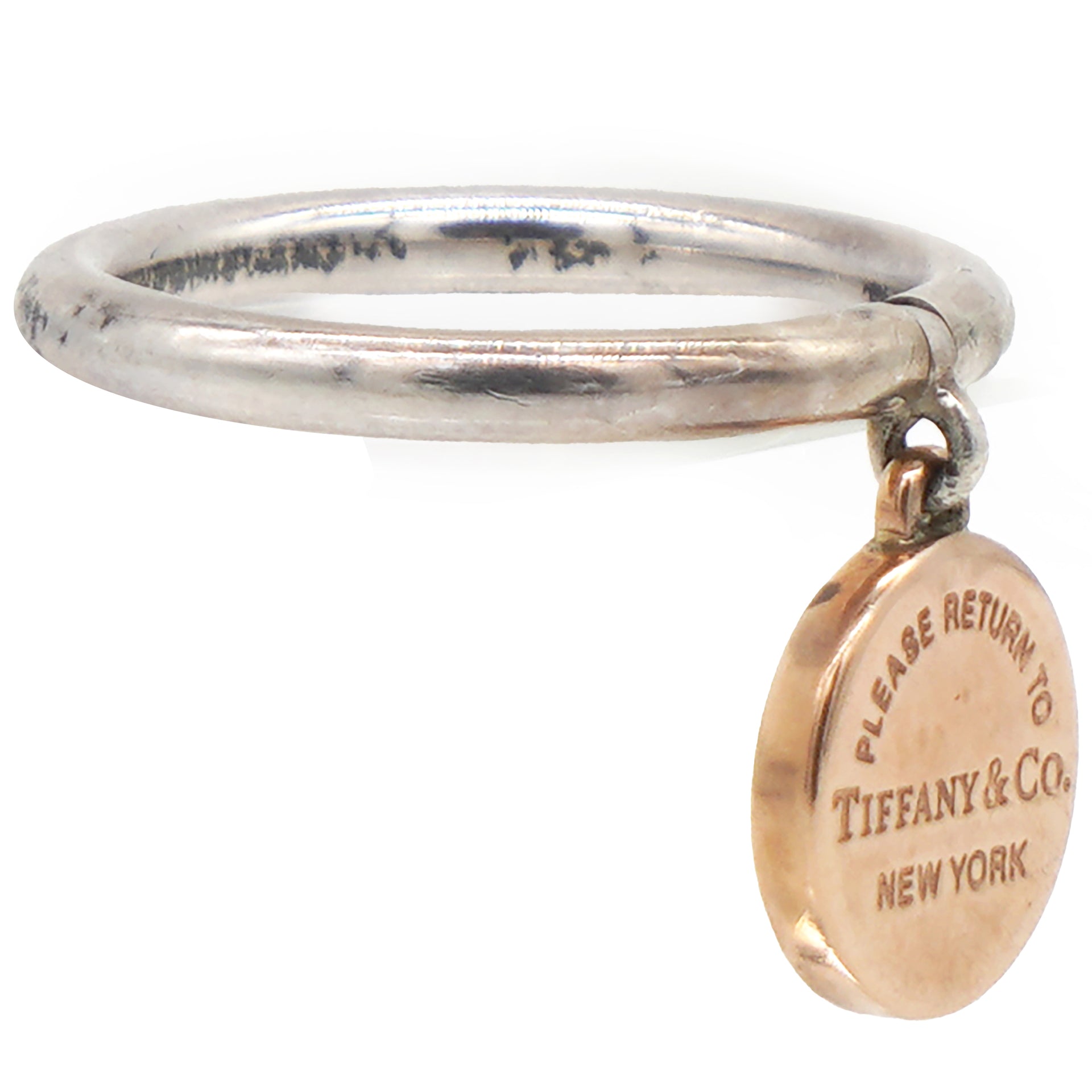 TIFFANY Sterling Silver Rubedo Return to Tiffany Round Charm Ring Size55