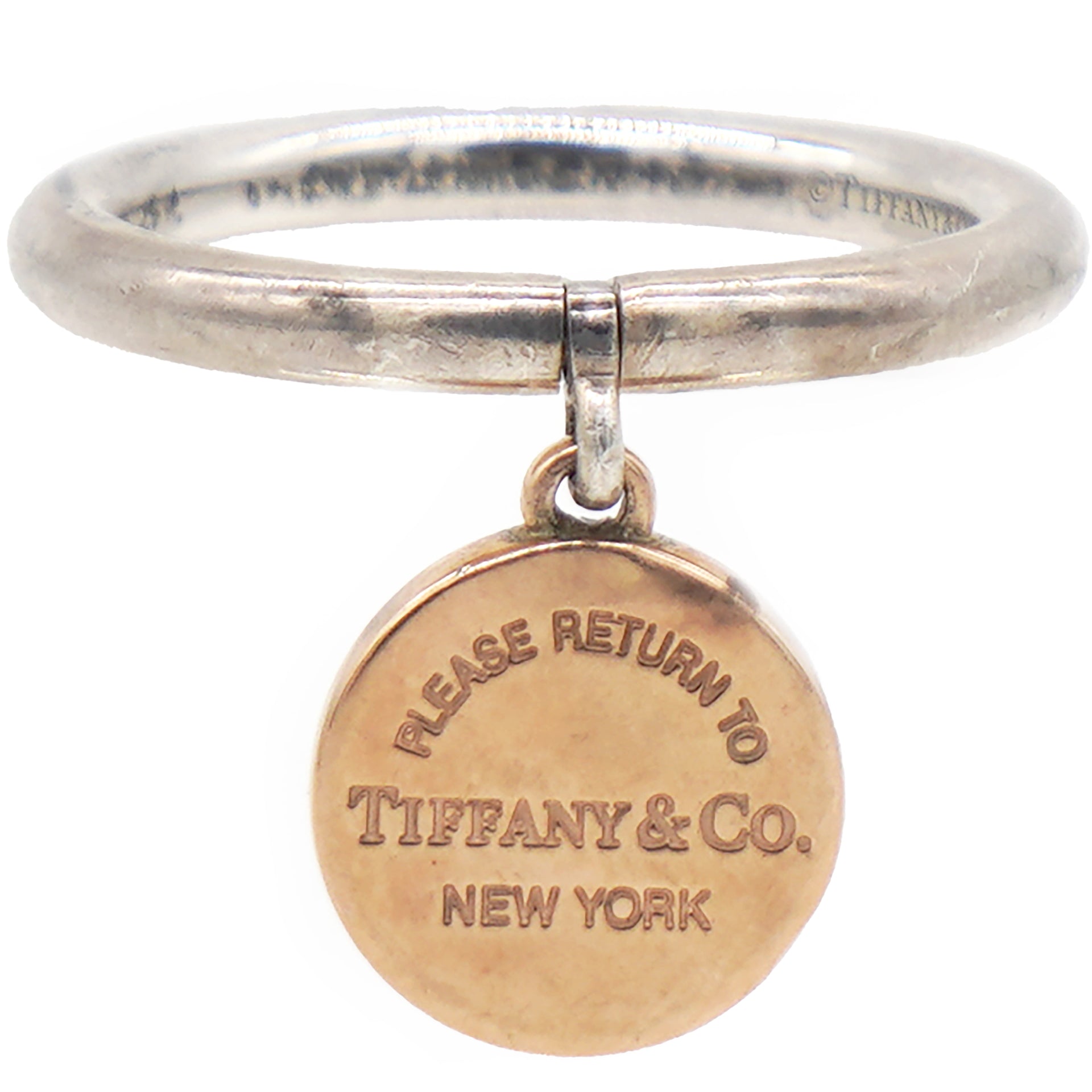 TIFFANY Sterling Silver Rubedo Return to Tiffany Round Charm Ring Size55