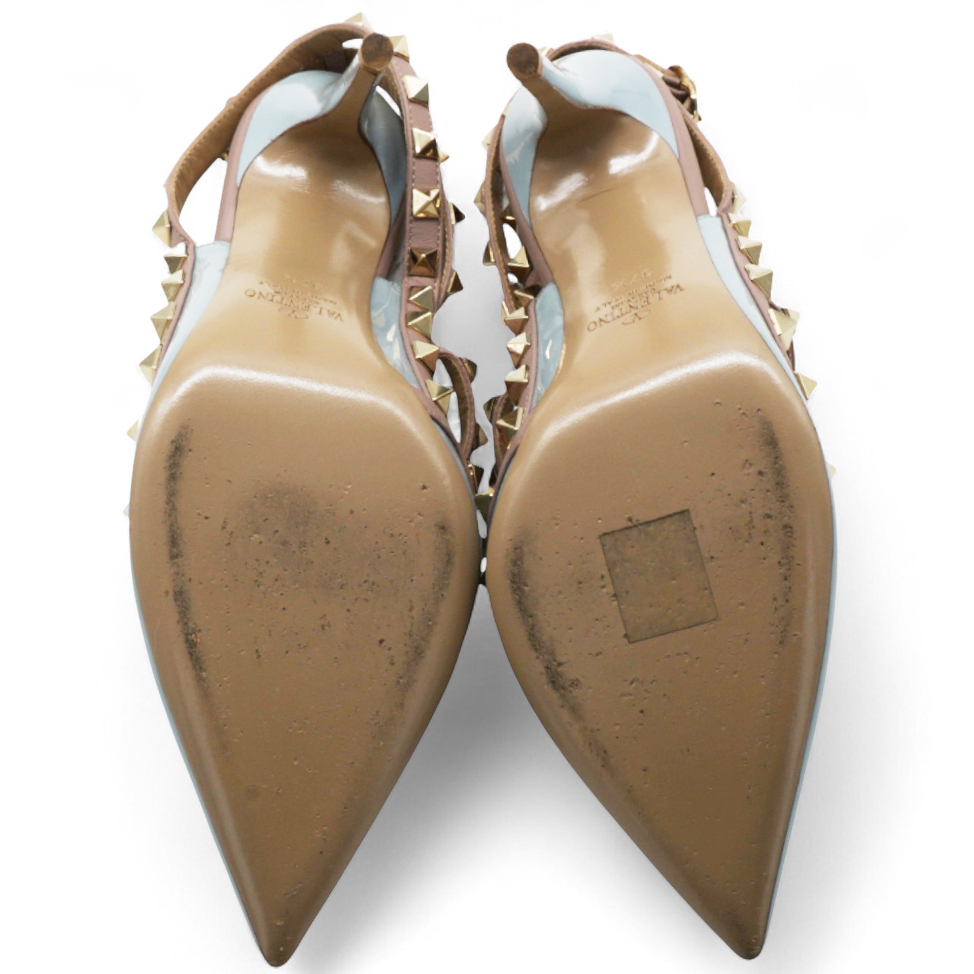 Valentino Blue/Dusty Pink Leather Rockstud Ankle Strap Pumps Size 37.5 