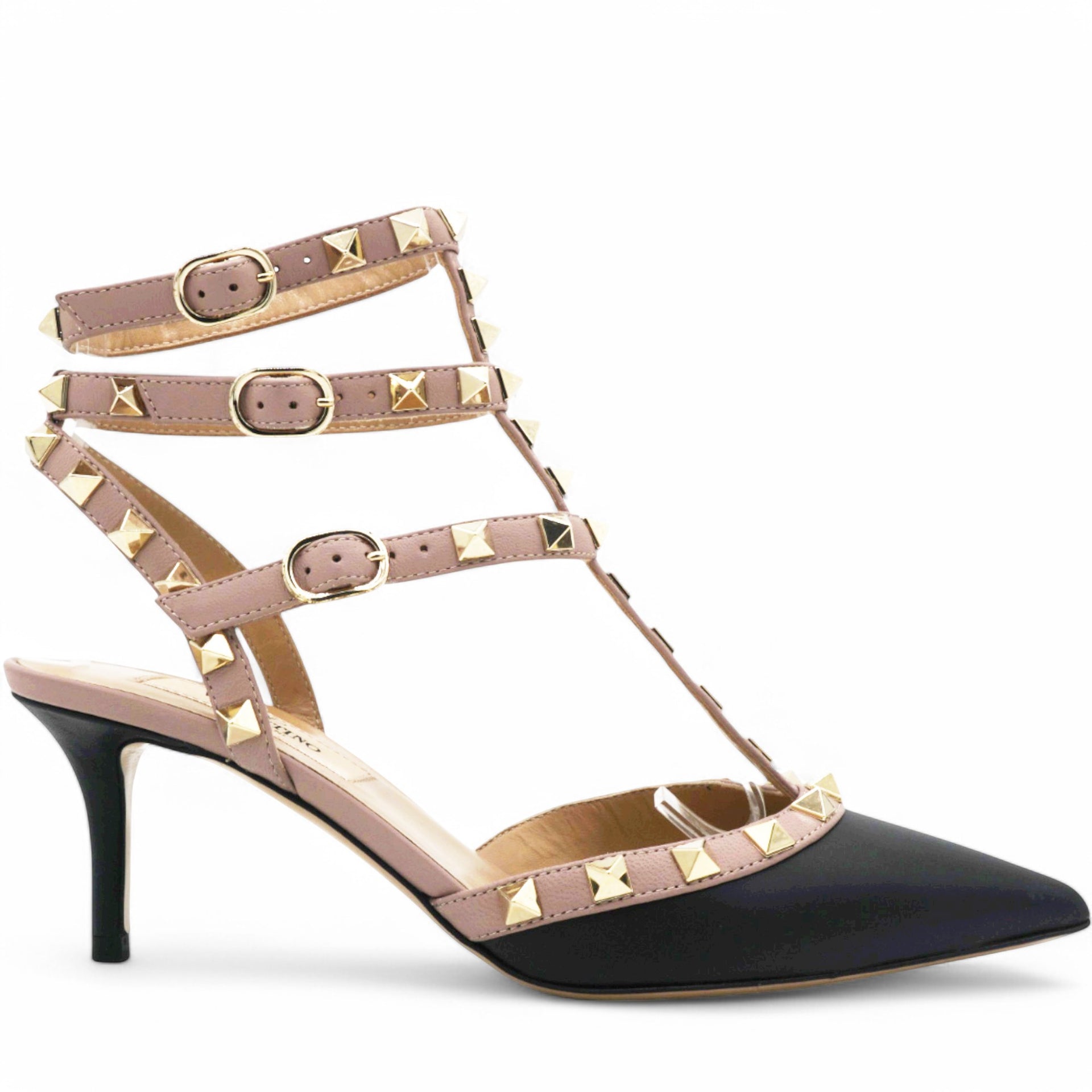 Valentino Garavani  Nappa Rockstud Ankle Strap 65mm Pumps Black Poudre Size35.5 