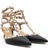 Valentino Garavani  Nappa Rockstud Ankle Strap 65mm Pumps Black Poudre Size35.5 