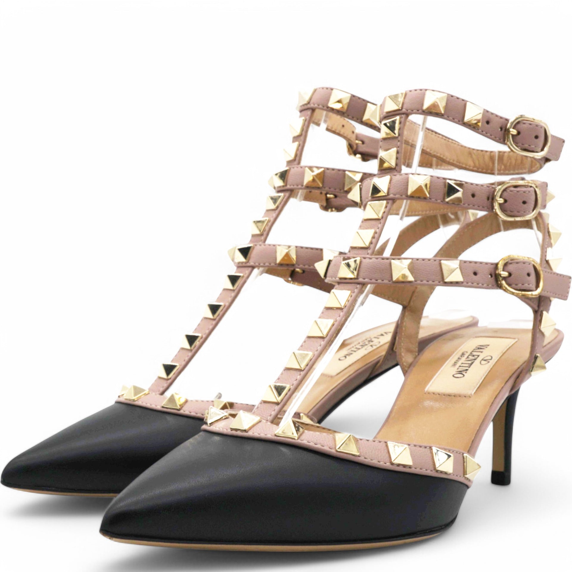 Valentino Garavani  Nappa Rockstud Ankle Strap 65mm Pumps Black Poudre Size35.5 