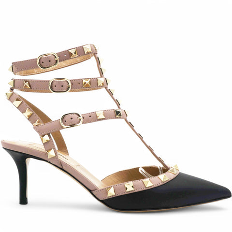 Valentino Garavani  Nappa Rockstud Ankle Strap 65mm Pumps Black Poudre Size35.5 