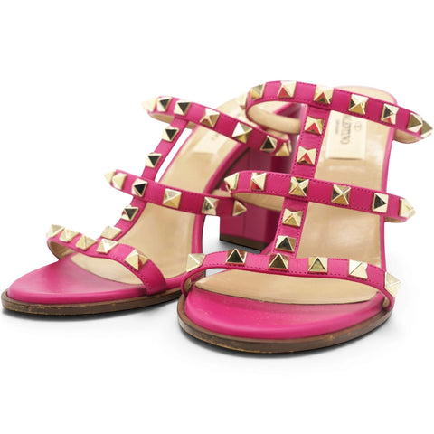 Valentino Garavani Nappa Rockstud Caged Slide Sandals Rose Violet Size37 