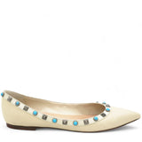 Valentino Garavani  Pebbled Calfskin Rockstud Rolling Ballerina Flats Ivory Size 37 