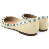 Valentino Garavani  Pebbled Calfskin Rockstud Rolling Ballerina Flats Ivory Size 37 