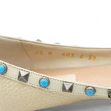 Valentino Garavani  Pebbled Calfskin Rockstud Rolling Ballerina Flats Ivory Size 37 