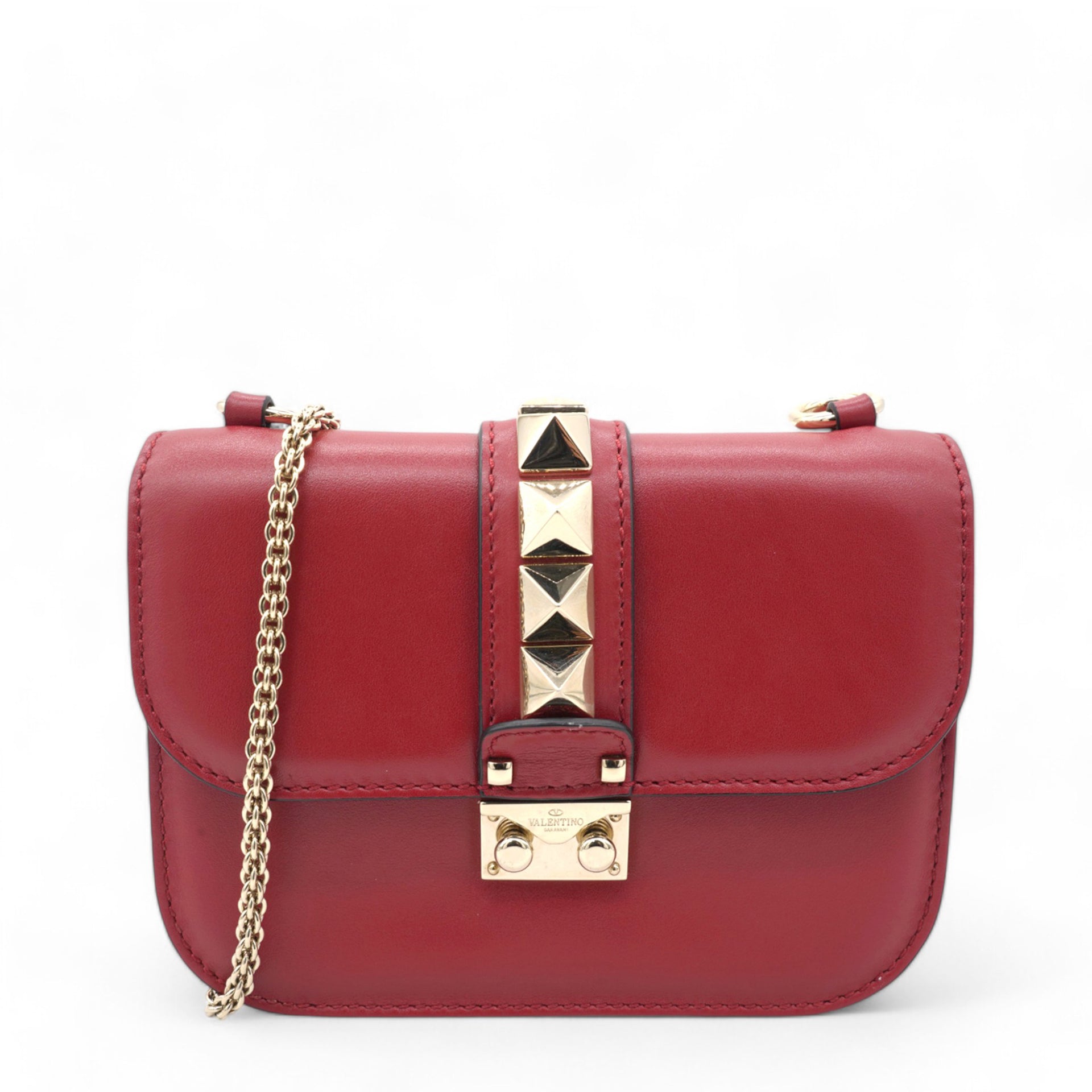  Valentino Garavani Vitello Mini Glam Lock Rockstud Flap Red 