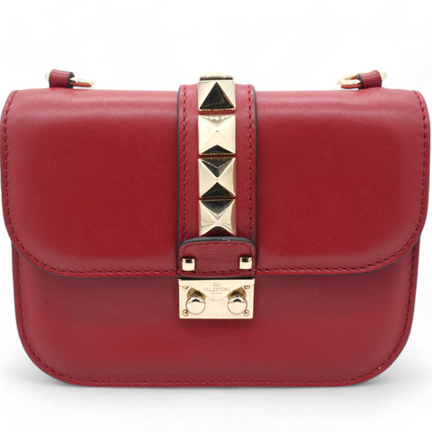  Valentino Garavani Vitello Mini Glam Lock Rockstud Flap Red 
