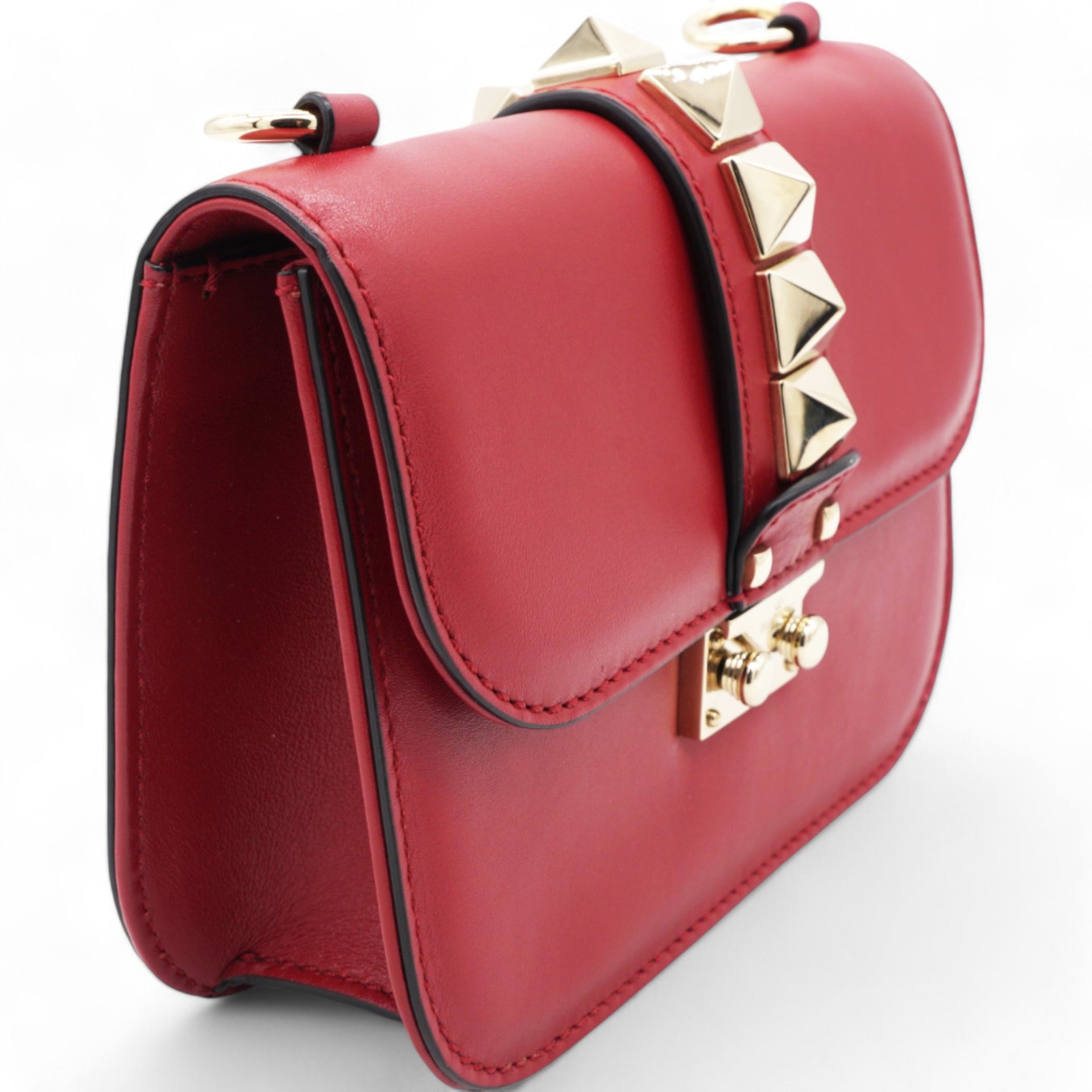  Valentino Garavani Vitello Mini Glam Lock Rockstud Flap Red 