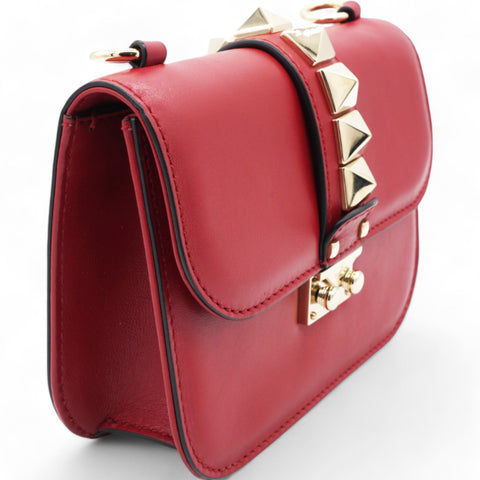  Valentino Garavani Vitello Mini Glam Lock Rockstud Flap Red 