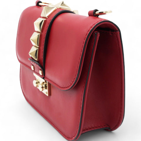  Valentino Garavani Vitello Mini Glam Lock Rockstud Flap Red 