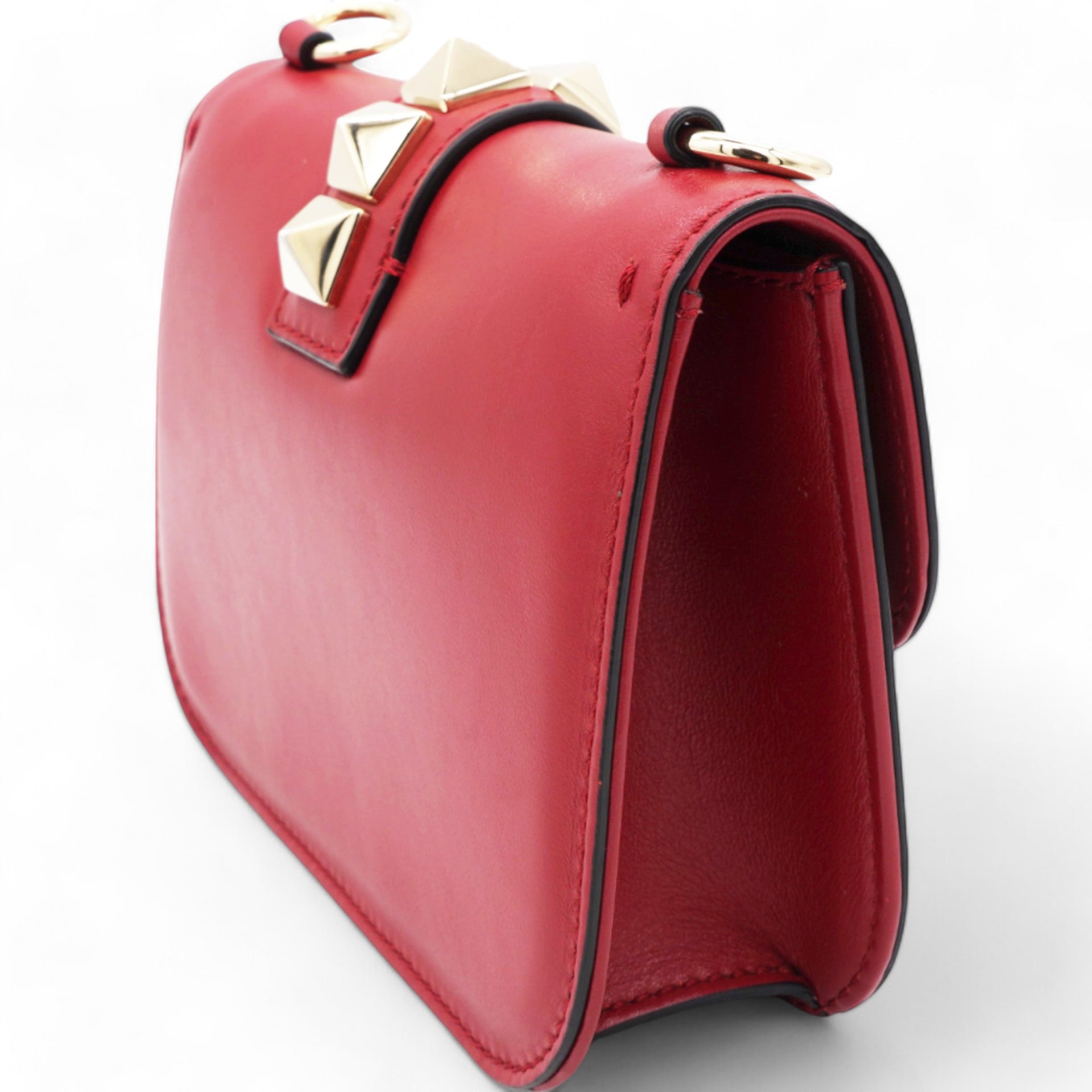  Valentino Garavani Vitello Mini Glam Lock Rockstud Flap Red 