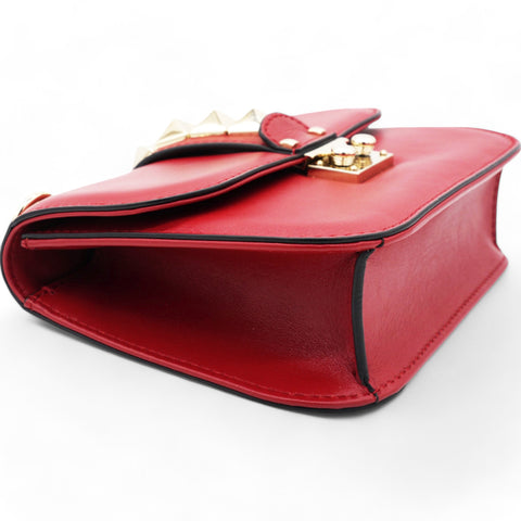  Valentino Garavani Vitello Mini Glam Lock Rockstud Flap Red 