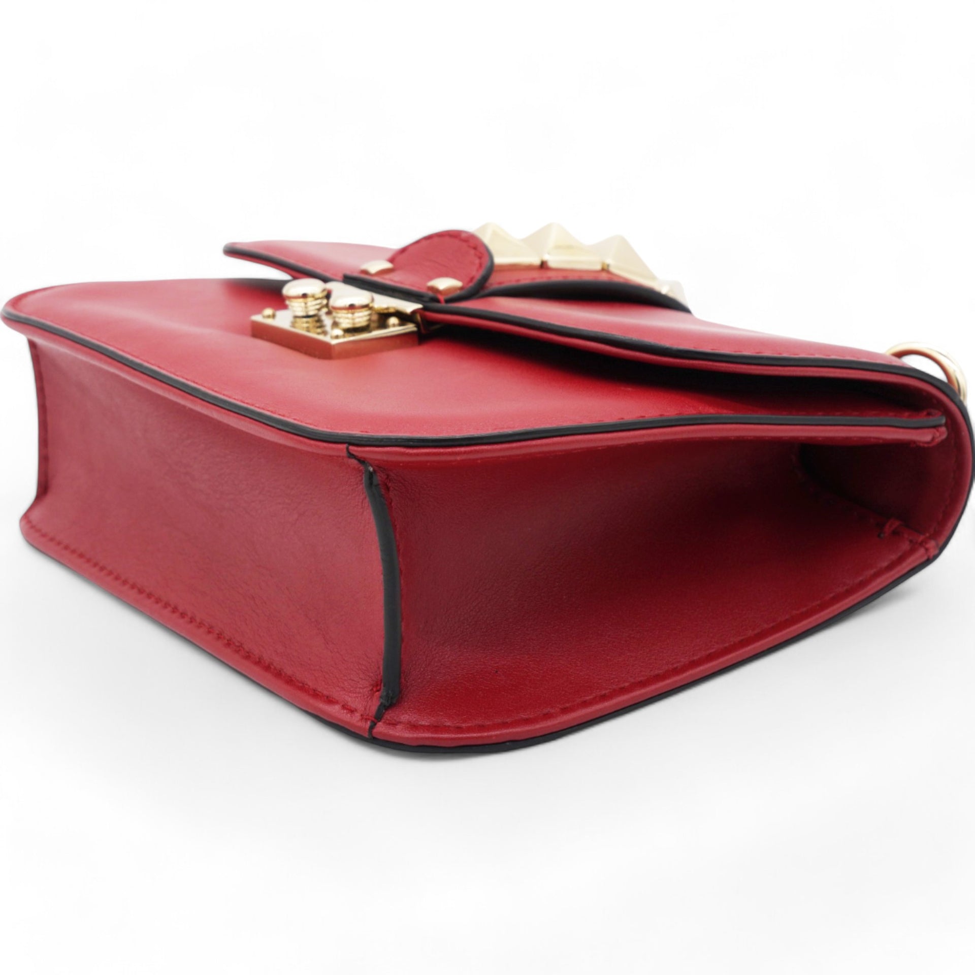  Valentino Garavani Vitello Mini Glam Lock Rockstud Flap Red 