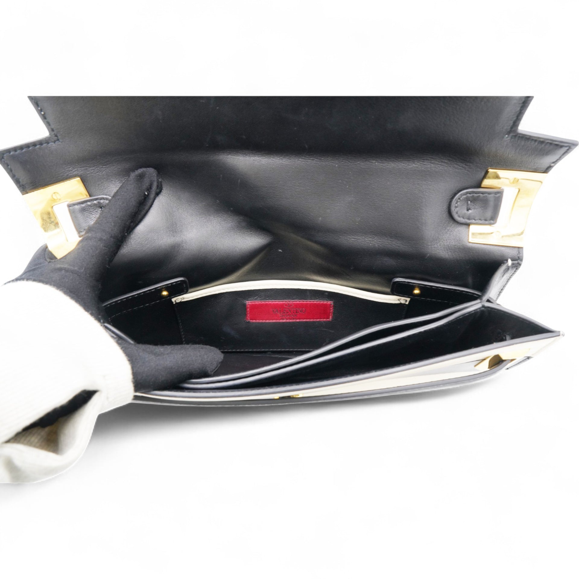 Valentino Leather Two-Tone Black And Beige Bag 