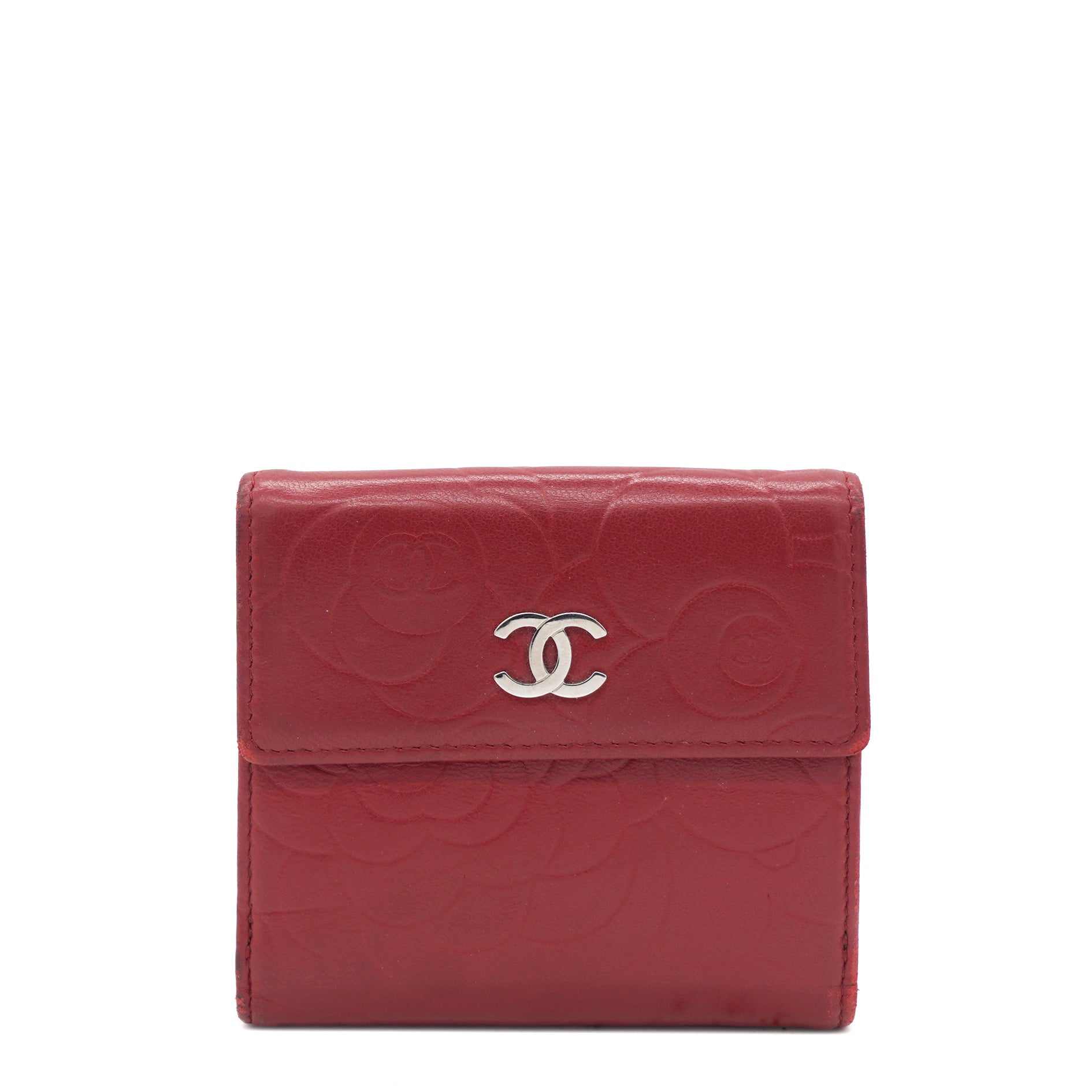 Preloved CHANEL Camellia CC Red Lambskin Wallet 20351492 060223