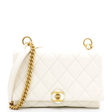 Pearl Logo Strap Flap Bag White