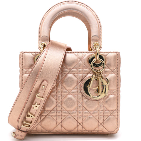 Rose Gold Cannage Leather Small Lady Dior My ABCDior Bag