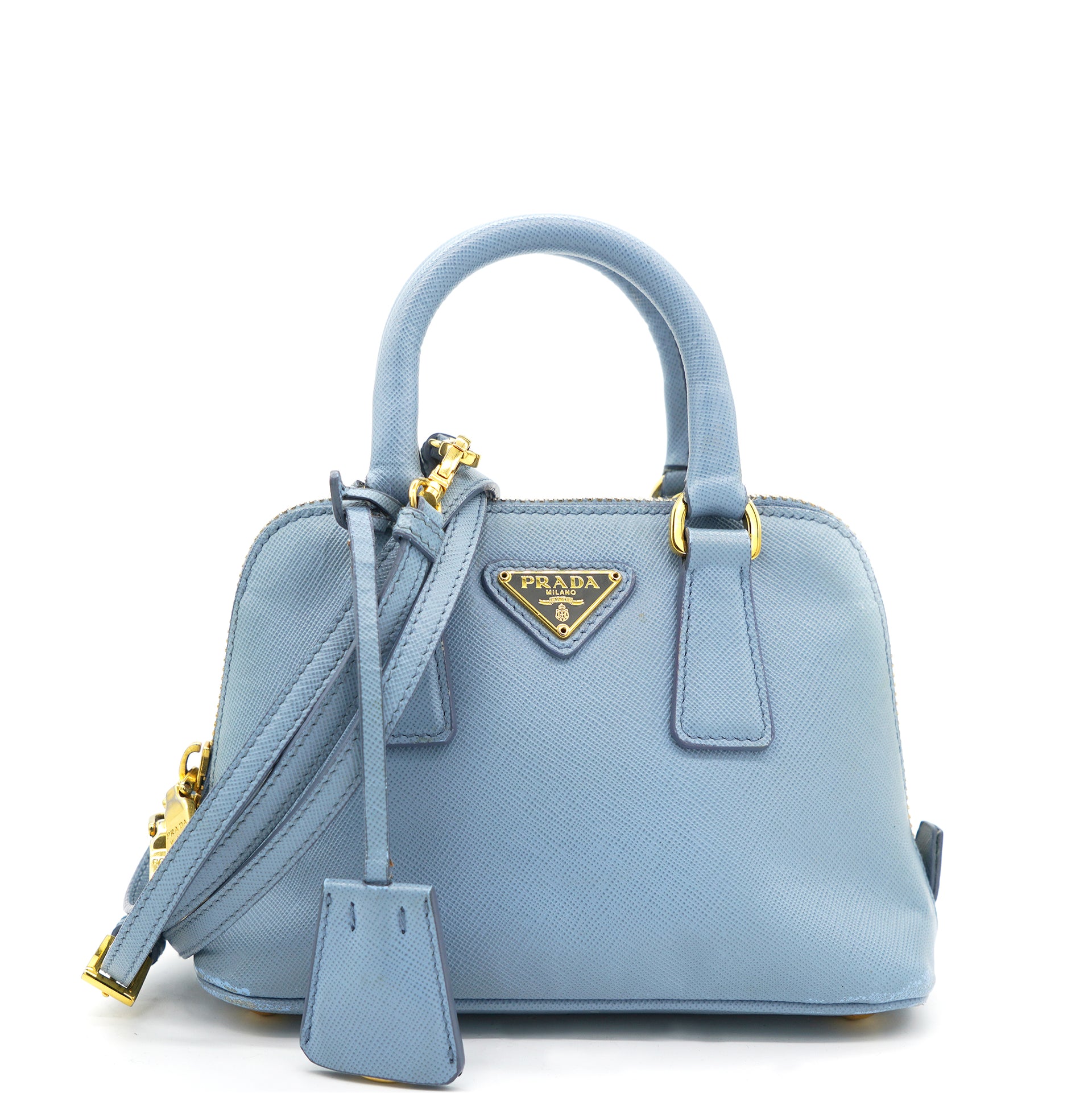 Blue Saffiano Lux Leather Mini Promenade Crossbody Bag
