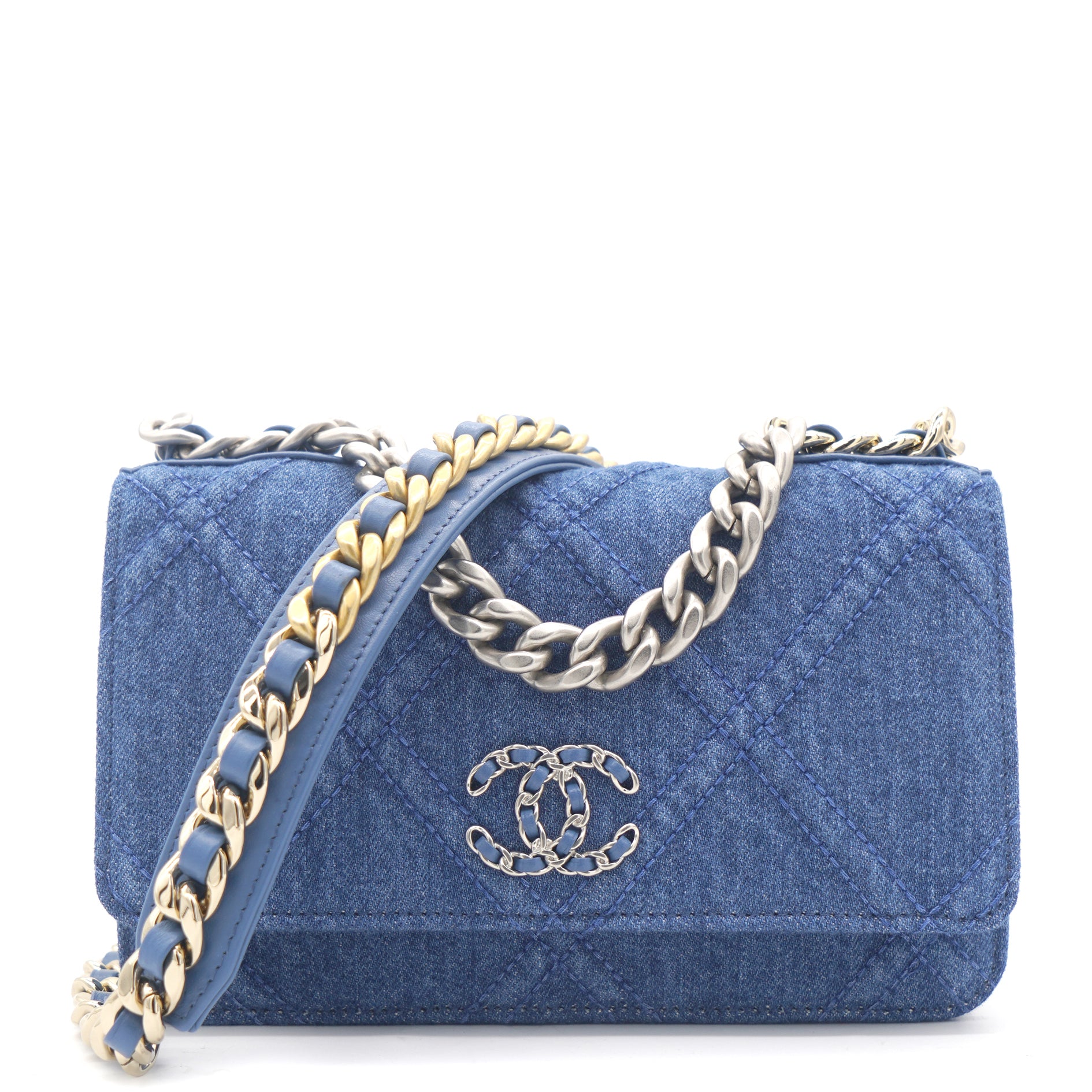 Chanel Blue Quilted Denim Large 19 Flap Gold And Ruthenium