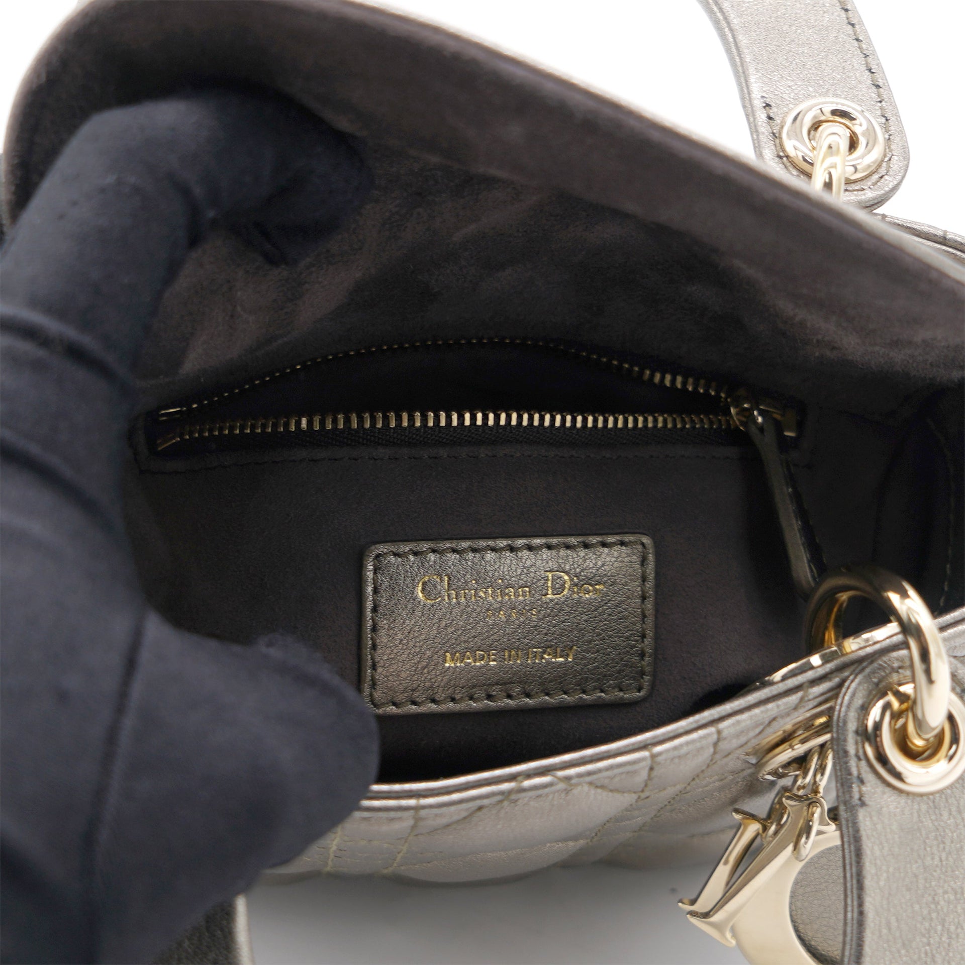 Metallic Cannage Leather Mini Lady Dior Tote