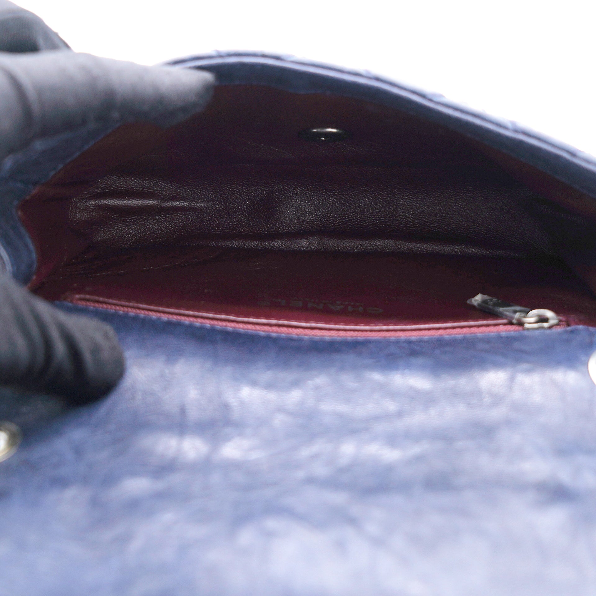 Navy Blue Studded Leather Mini Single Flap Bag