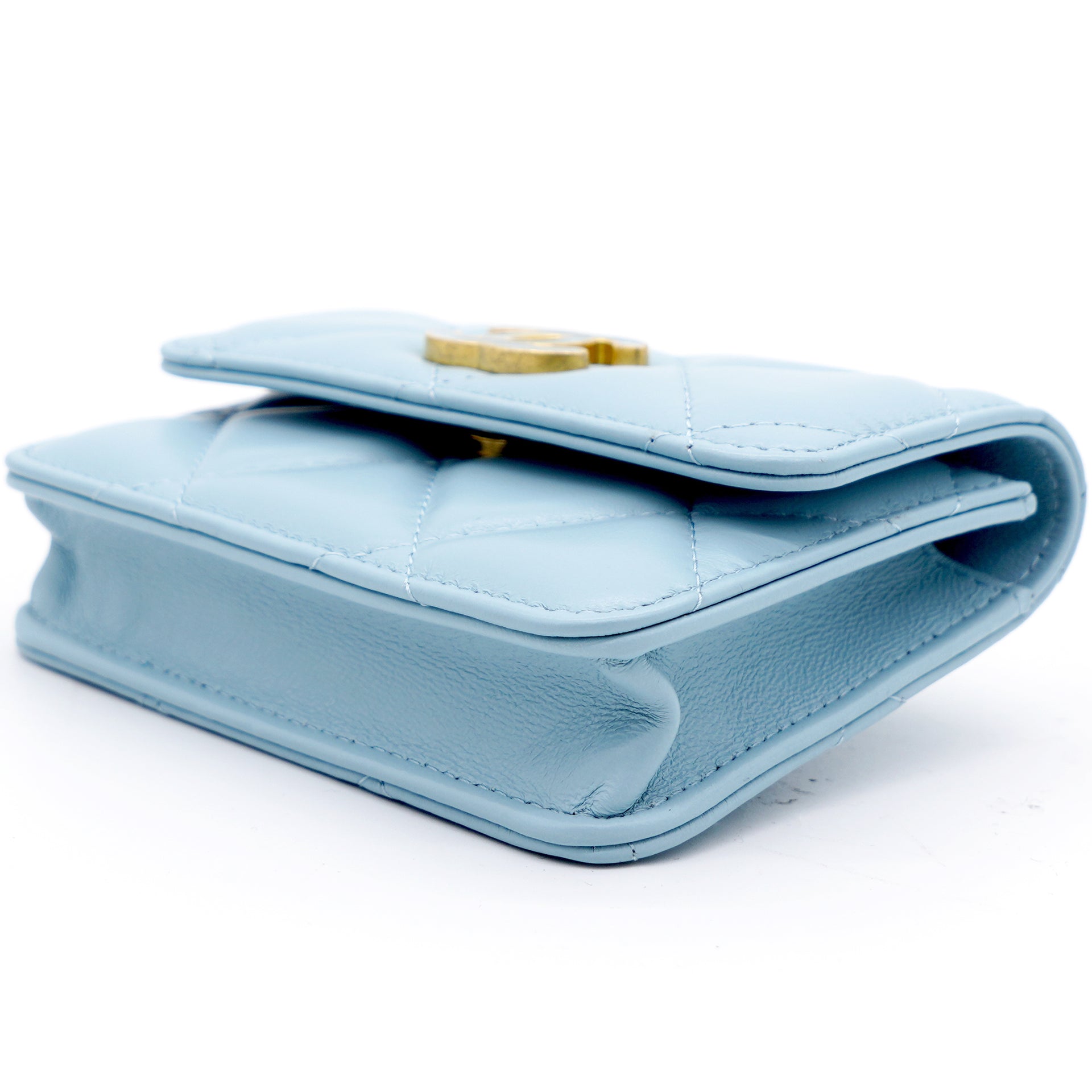 Lambskin Enamel Quilted Flap Belt Bag Blue